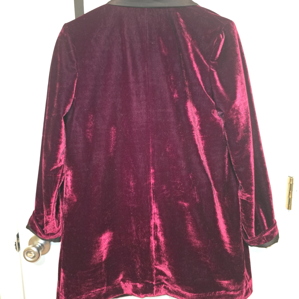 BB Dakota Velvet Burgandy Smoking Jacket Blazer Midnight Paris Medium Open Front - Picture 8 of 10